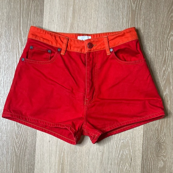 Ganni High Waist Red and Orange Shorts - Picture 1 of 5